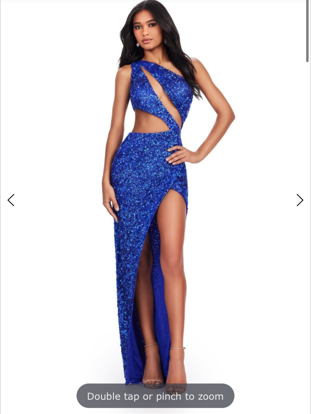 Sequined One-Shoulder Royal Blue Cutout Gown